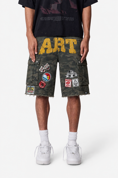 ART GREEN CARGO DENIM SHORTS — STREET