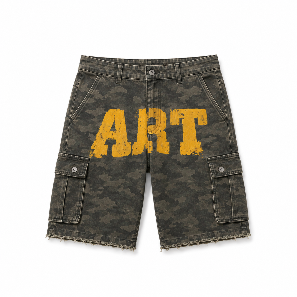 ART GREEN CARGO DENIM SHORTS — SIMPLE