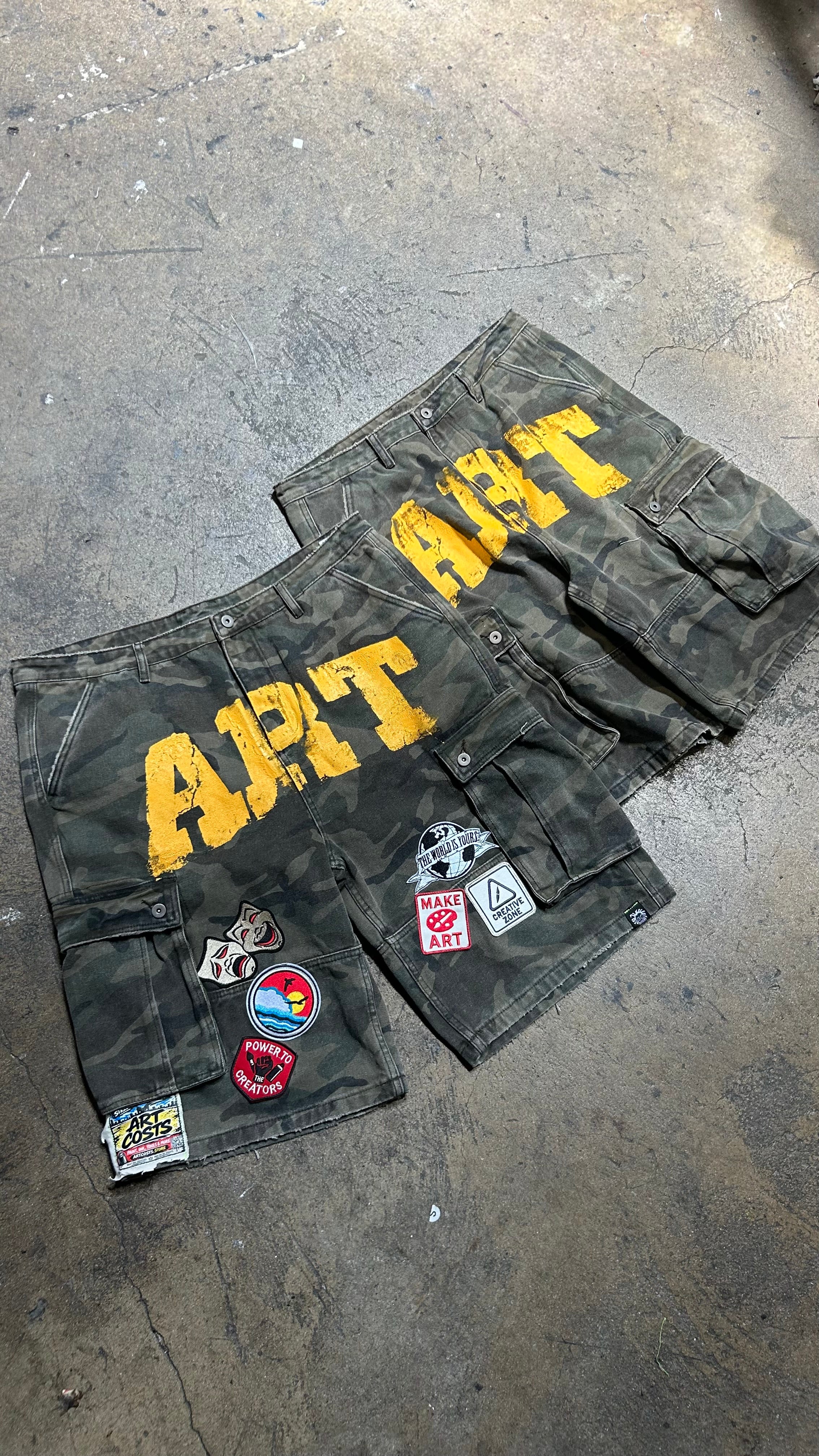 ART green cargo denim shorts, street