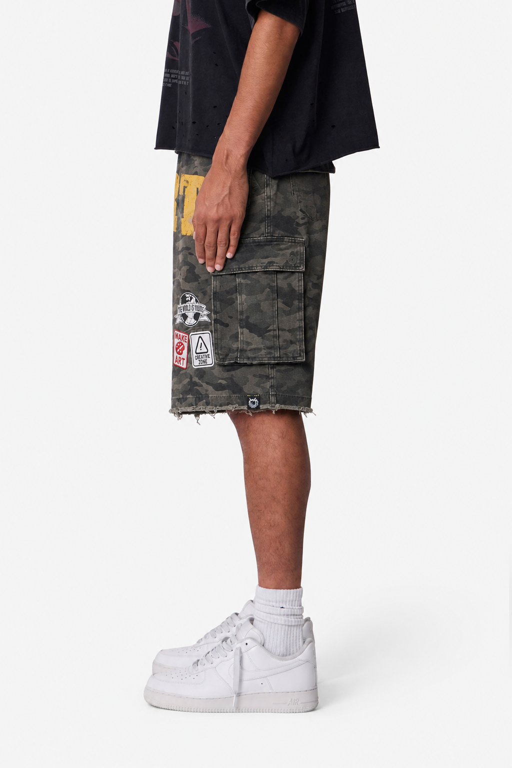 ART GREEN CARGO DENIM SHORTS — STREET