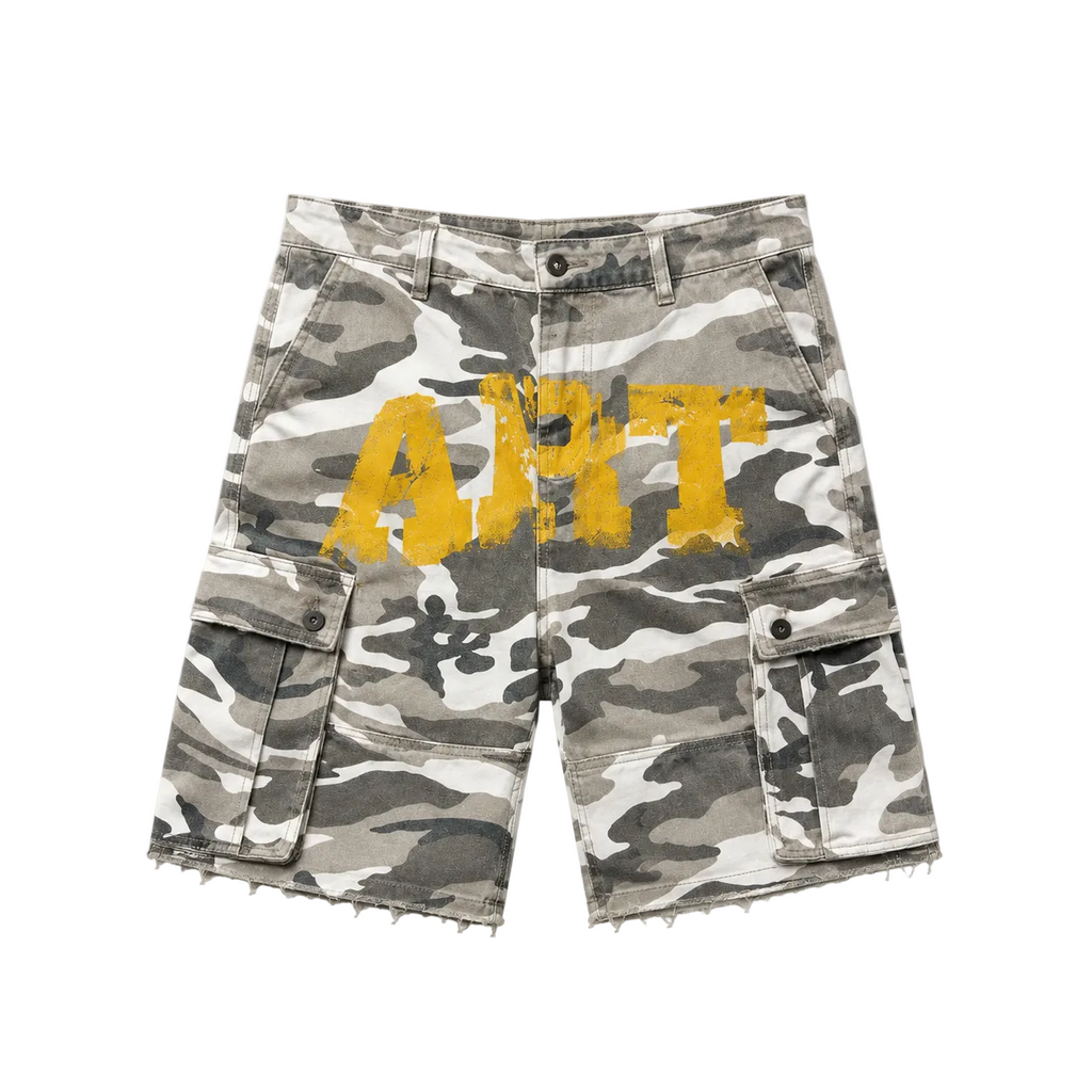 ART WHITE CARGO DENIM SHORTS — SIMPLE