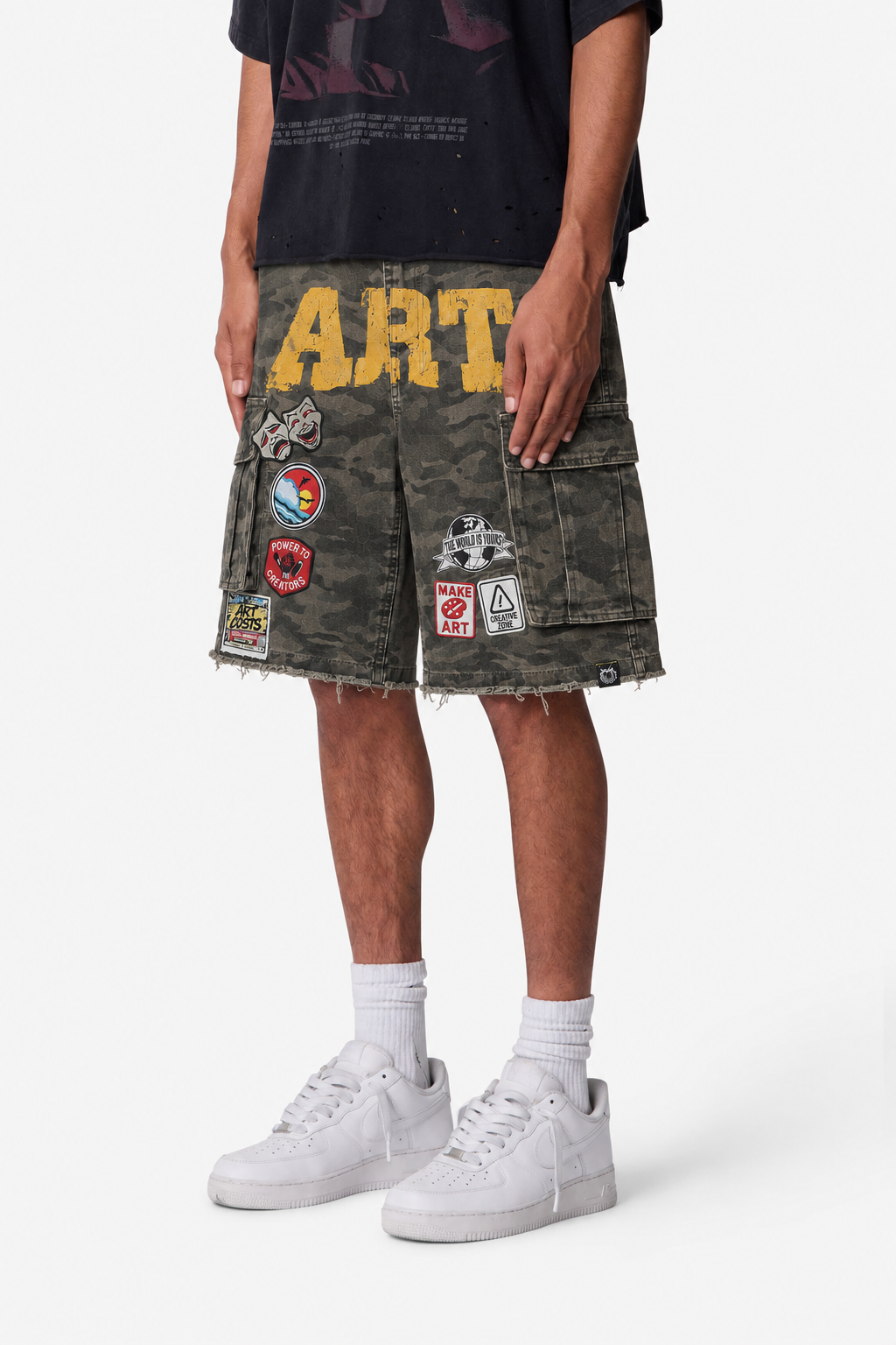ART GREEN CARGO DENIM SHORTS — STREET