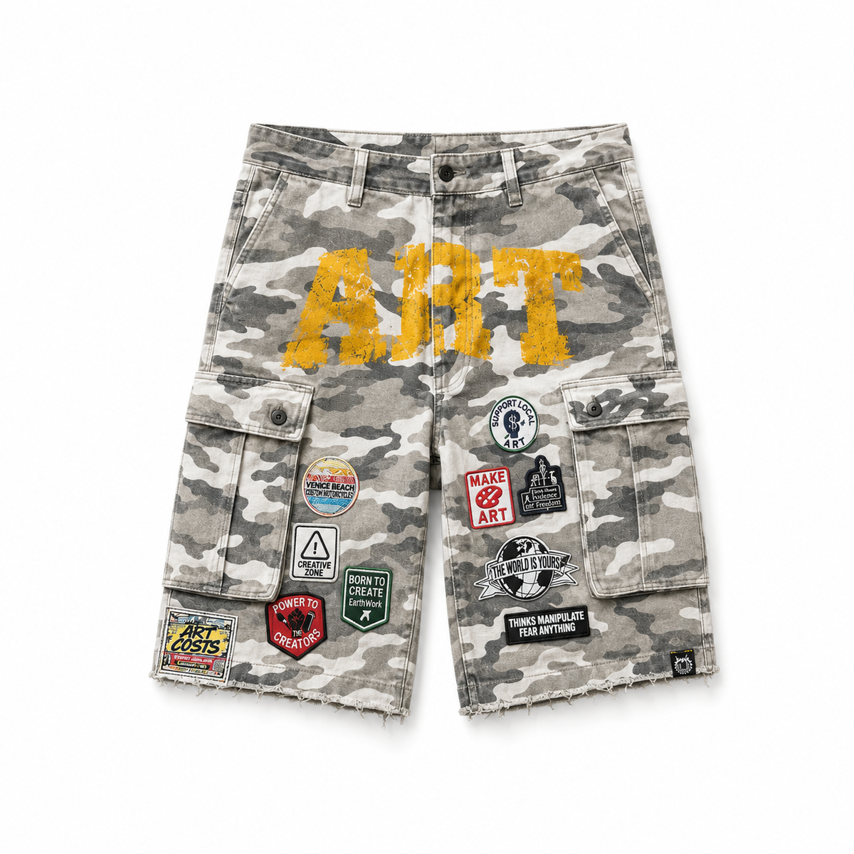 ART WHITE CARGO DENIM SHORTS — STREET